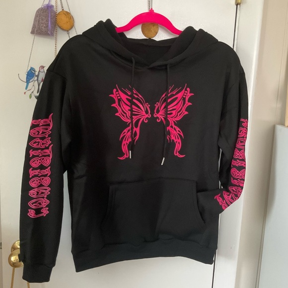 Winx Club Hoodie Fairy Wing Sweatshirt Butterfly Fairycore Vibes Black Pink Hood - Picture 9 of 10